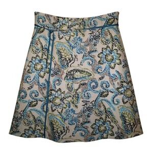 Ann Taylor Loft Women's Size 12 A Line Skirt Cream Blue Green Floral Lined NWT